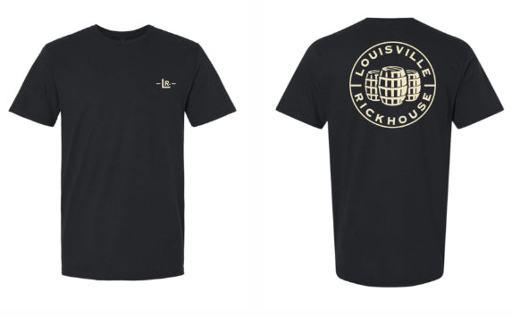 Louisville Rickhouse Whiskey Co T-Shirt - Button Logo on Back - Black