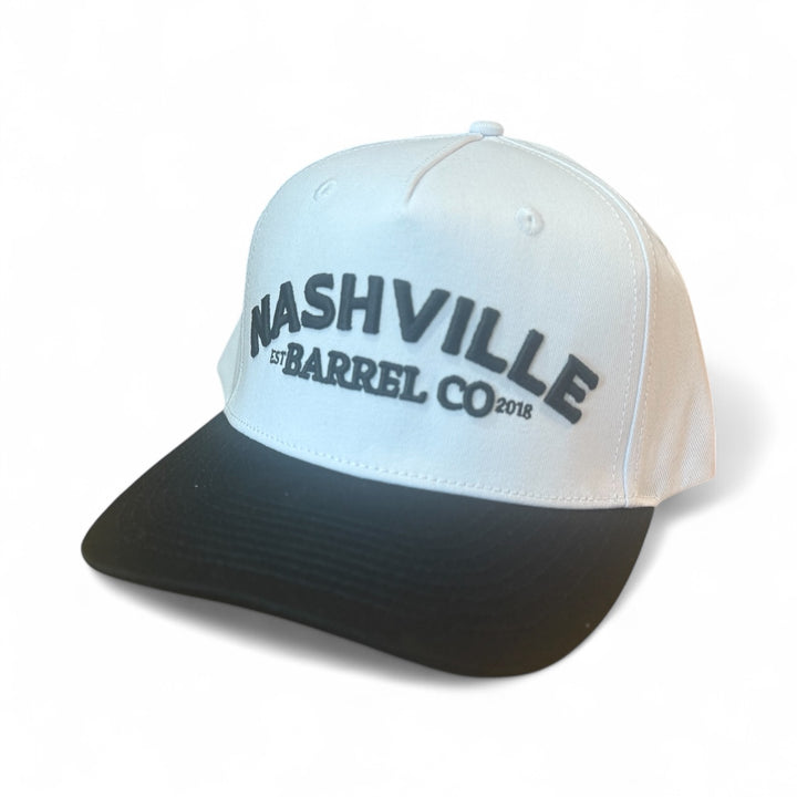 Nashville Barrel Co Puffy Letters - Black on White Hat