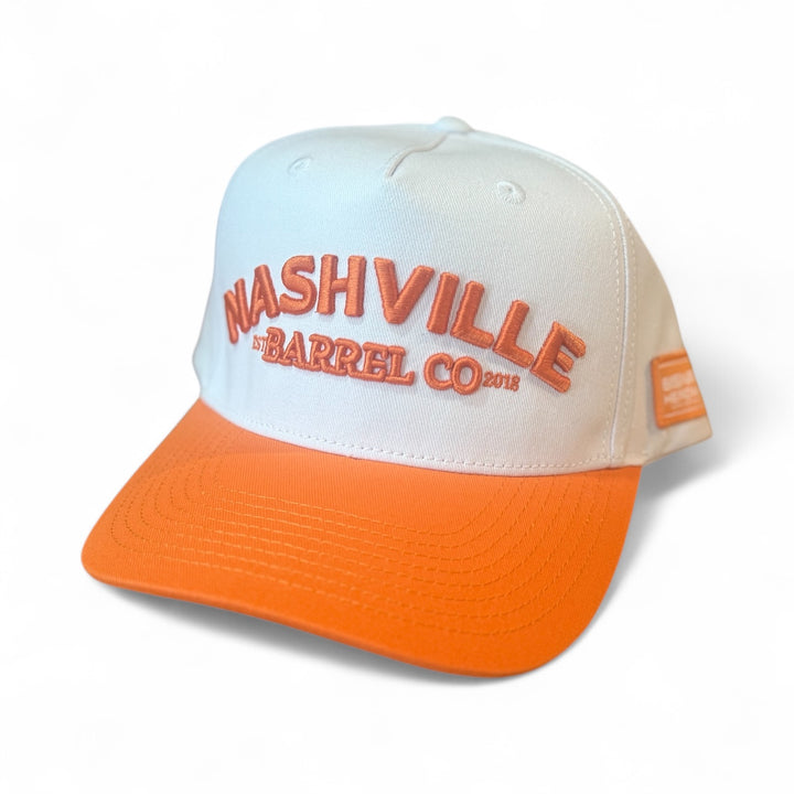 Nashville Barrel Co Hat - Puffy Letters - Orange & White