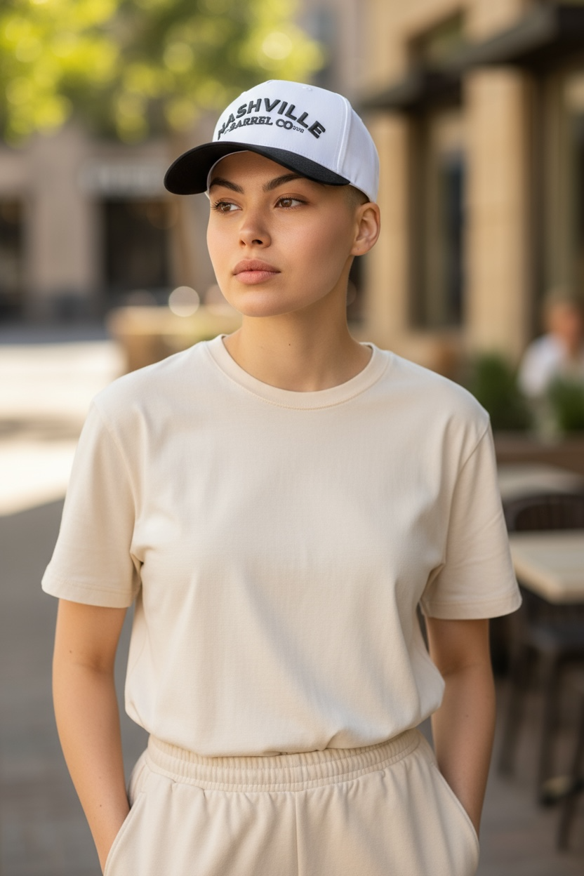 Nashville Barrel Co Puffy Letters - Black on White Hat